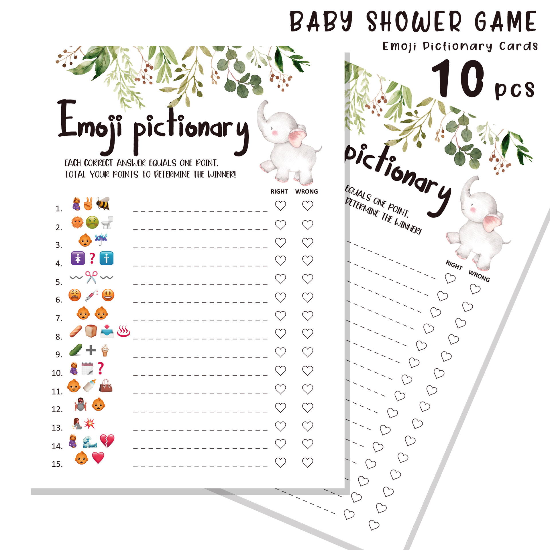 Baby Shower Emoji Pictionary Game Card Pack of 10