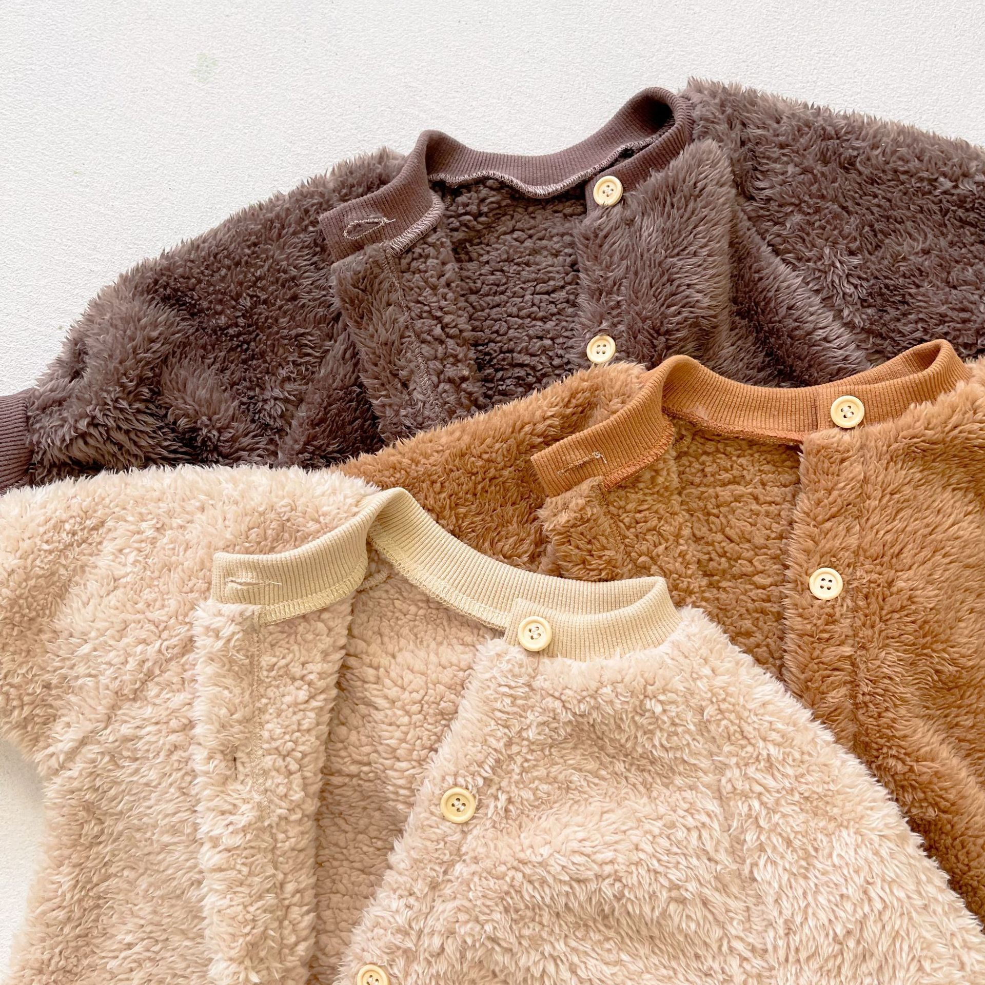 3 Colors Baby Fluffy Winter Romper With Bear Ears Hat