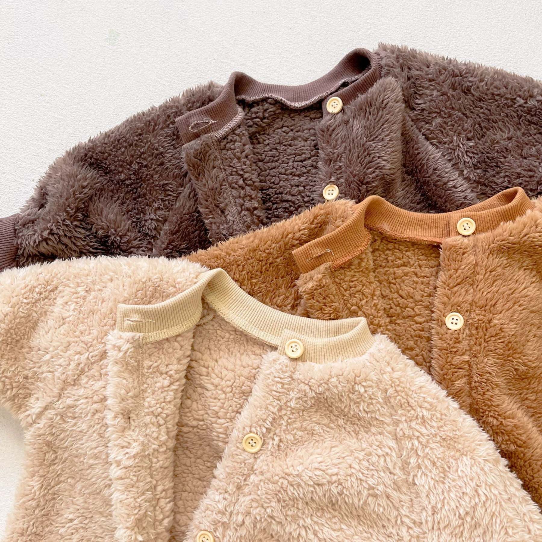 3 Colors Baby Fluffy Winter Romper With Bear Ears Hat