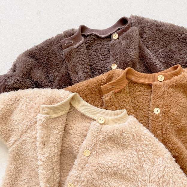 3 Colors Baby Fluffy Winter Romper With Bear Ears Hat