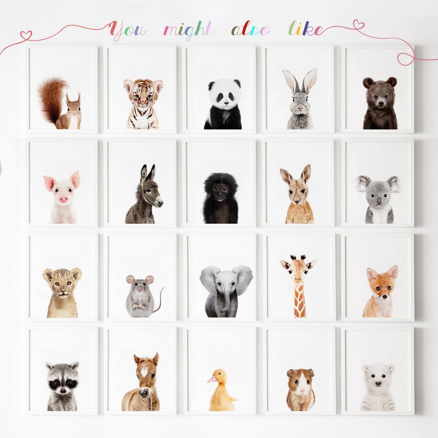 Set of 6 Safari Animals Nursery Digital Wall Art
