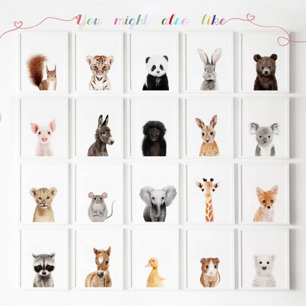 Set of 6 Safari Animals Nursery Digital Wall Art