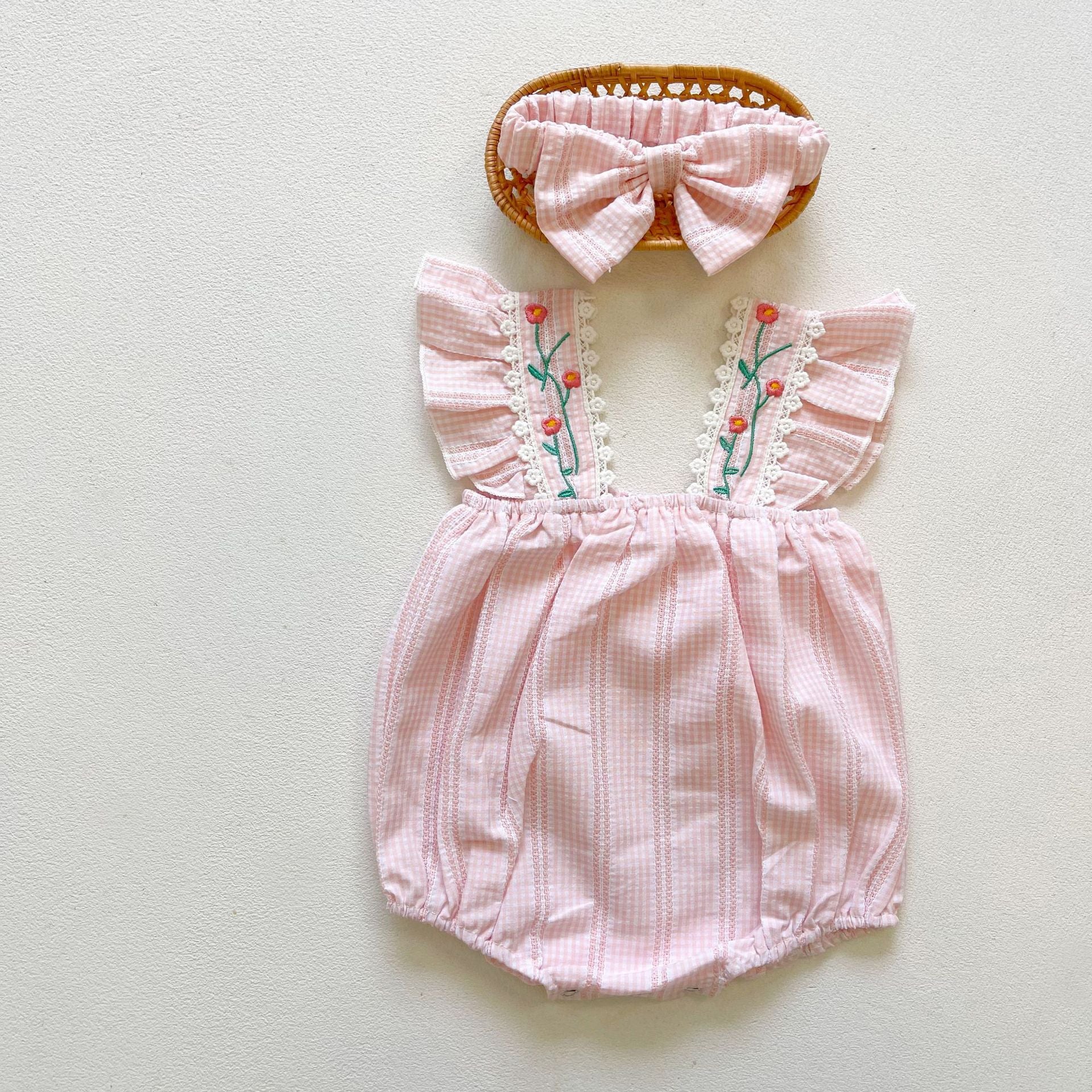 Baby Girl Pink Jumpsuit with Headband