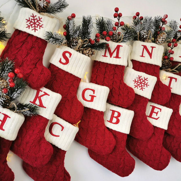 Christmas Socks Knitted Embroidered Alphabet Socks
