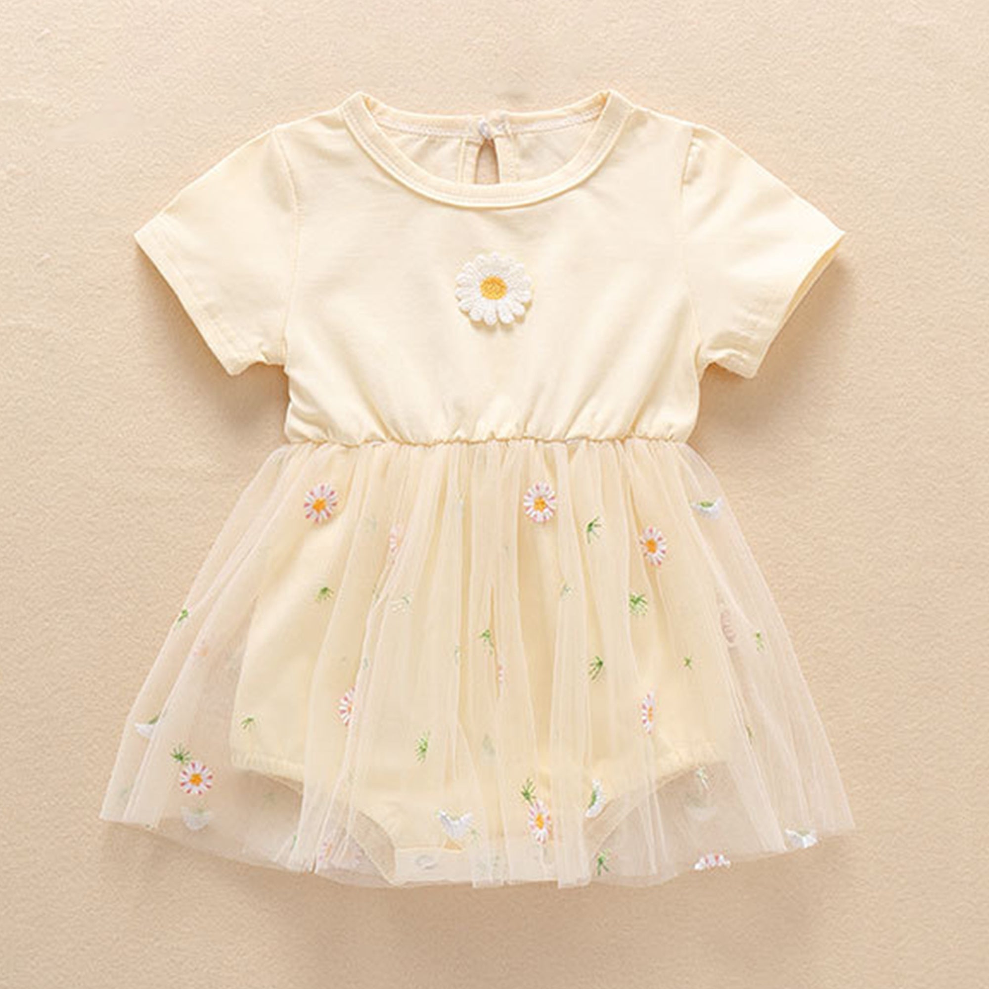 Baby Girl Cute Daisy Tulle Embroidery Jumpsuit