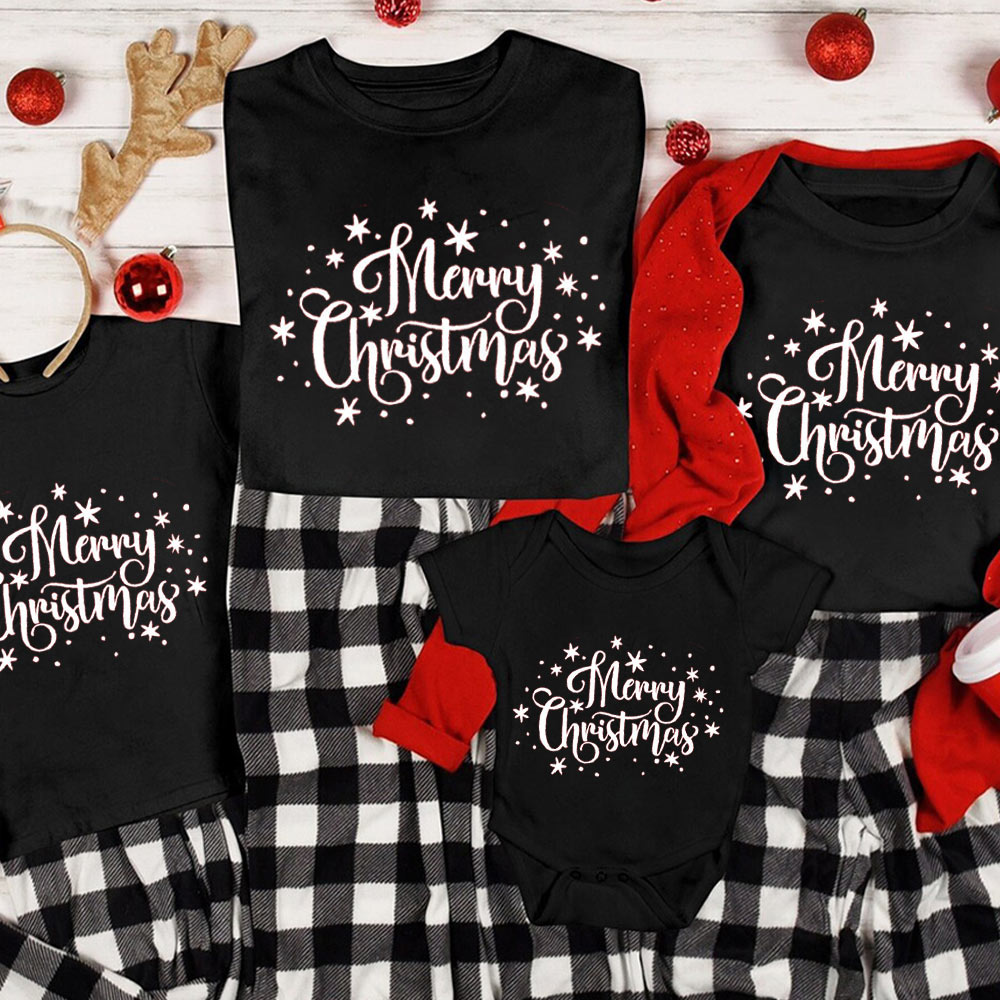 Merry Christmas Snow Print Family Matching Shirt