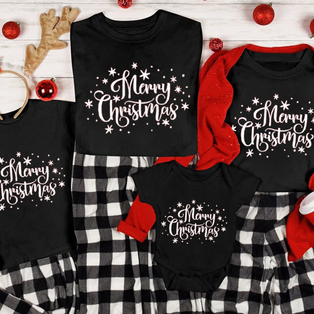 Merry Christmas Snow Print Family Matching Shirt