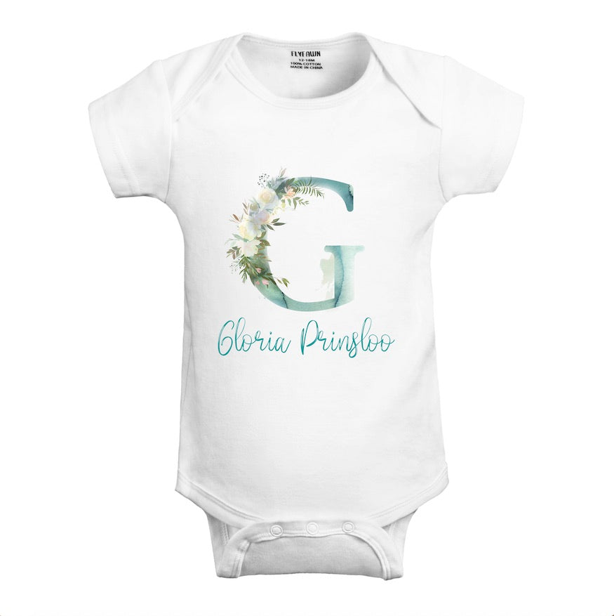 Personalized Baby Watercolor Bodysuit (Green Florals)