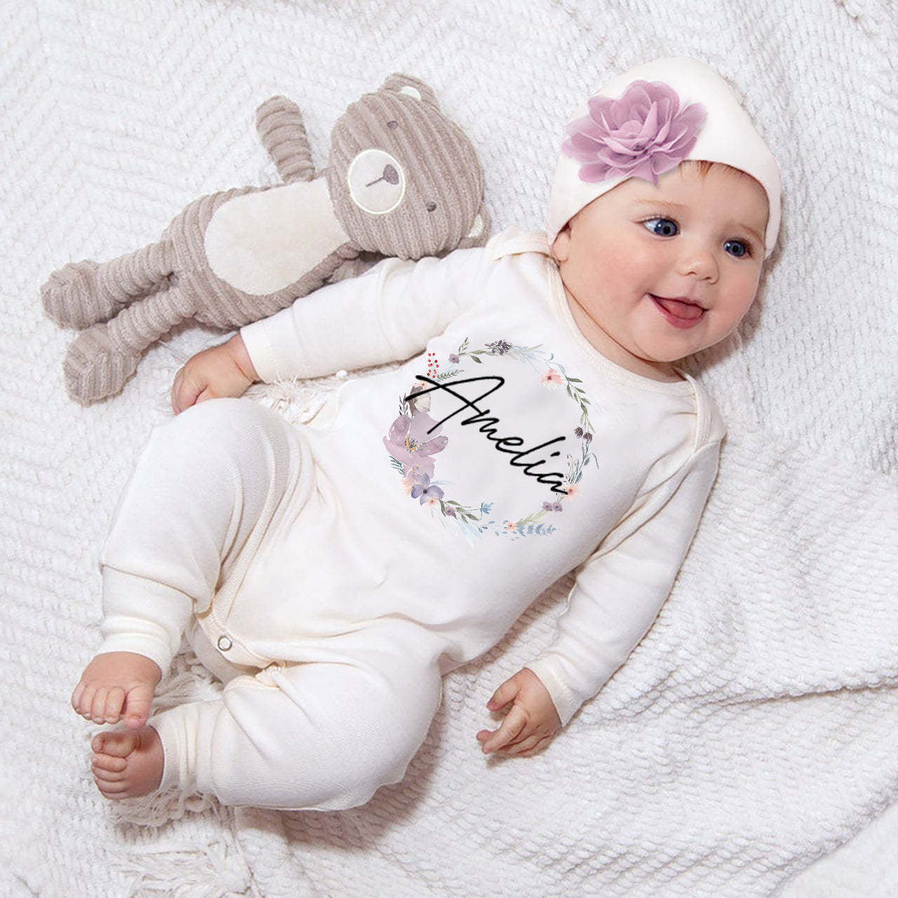 Personalized Baby Girl Purple Floral Rompers