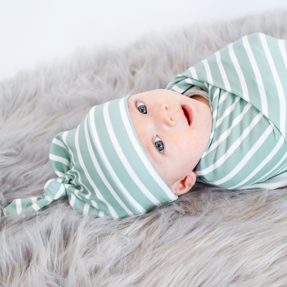 Green Stripe Swaddle & Headband Set SaleBeepumpkin™