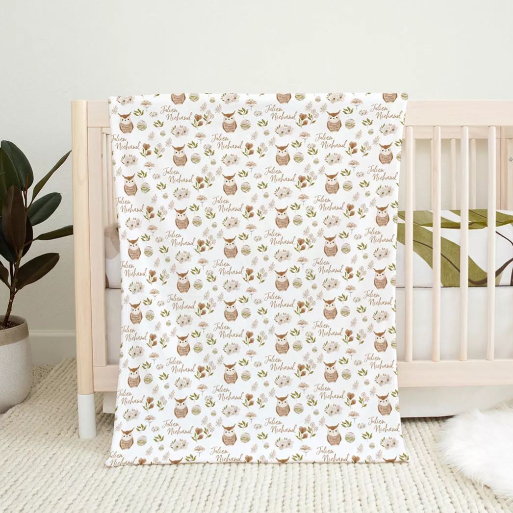 Personalized Owl Baby Flannel Blanket