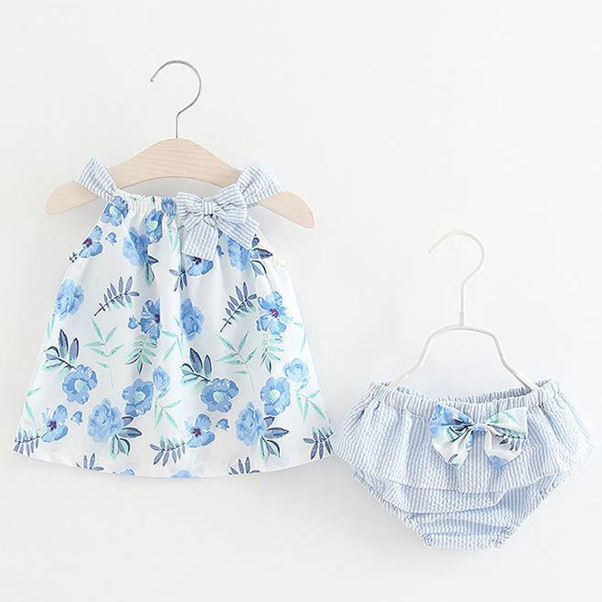 2 Colors Baby Girl Floral Bow Design Outfit Set
