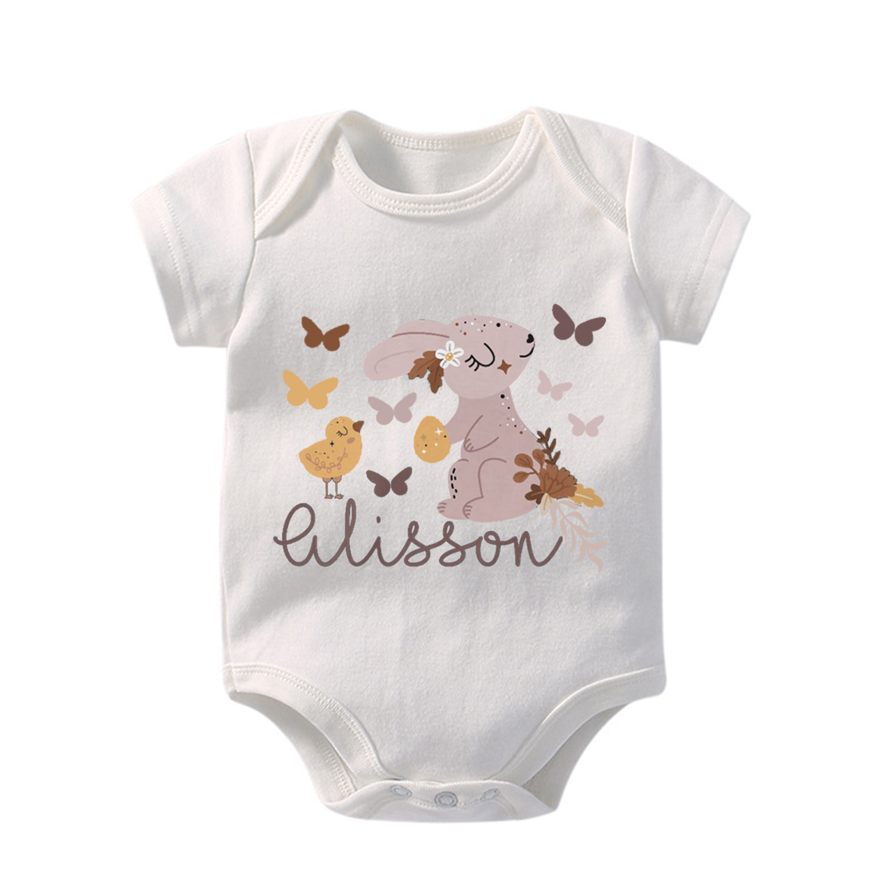 Personalized Butterfly Chick And Bunny Easter Bodysuit For Baby