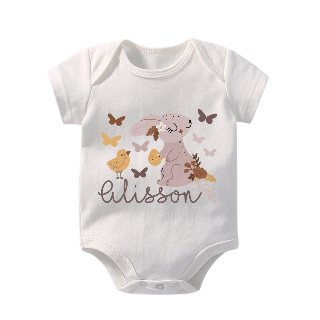Personalized Butterfly Chick And Bunny Easter Bodysuit For Baby