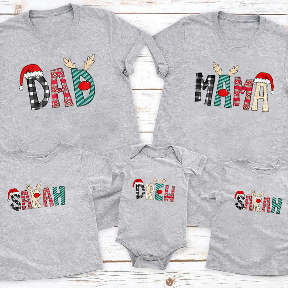 Personalized Christmas Reindeer Letters Family Matching Shirt