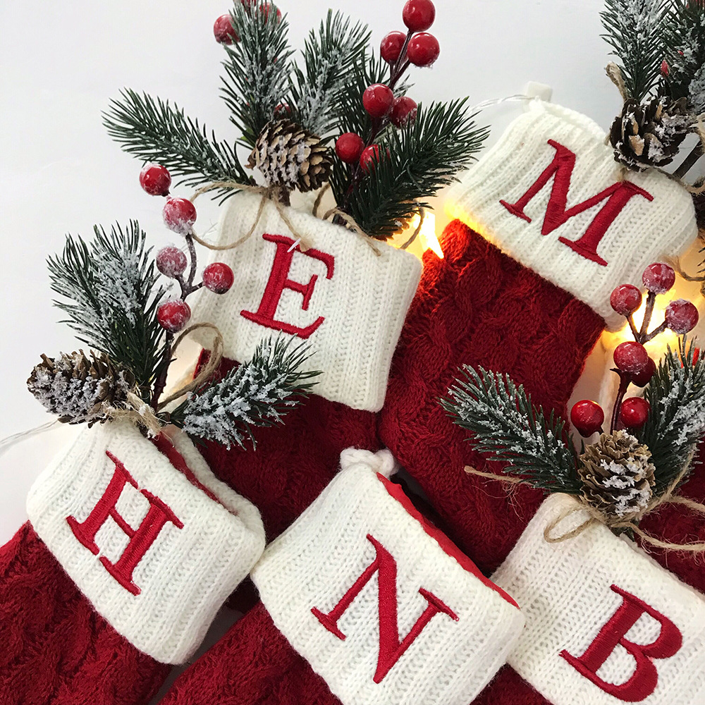 Christmas Socks Knitted Embroidered Alphabet Socks