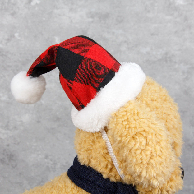 Pet Christmas Plush Plaid Hat