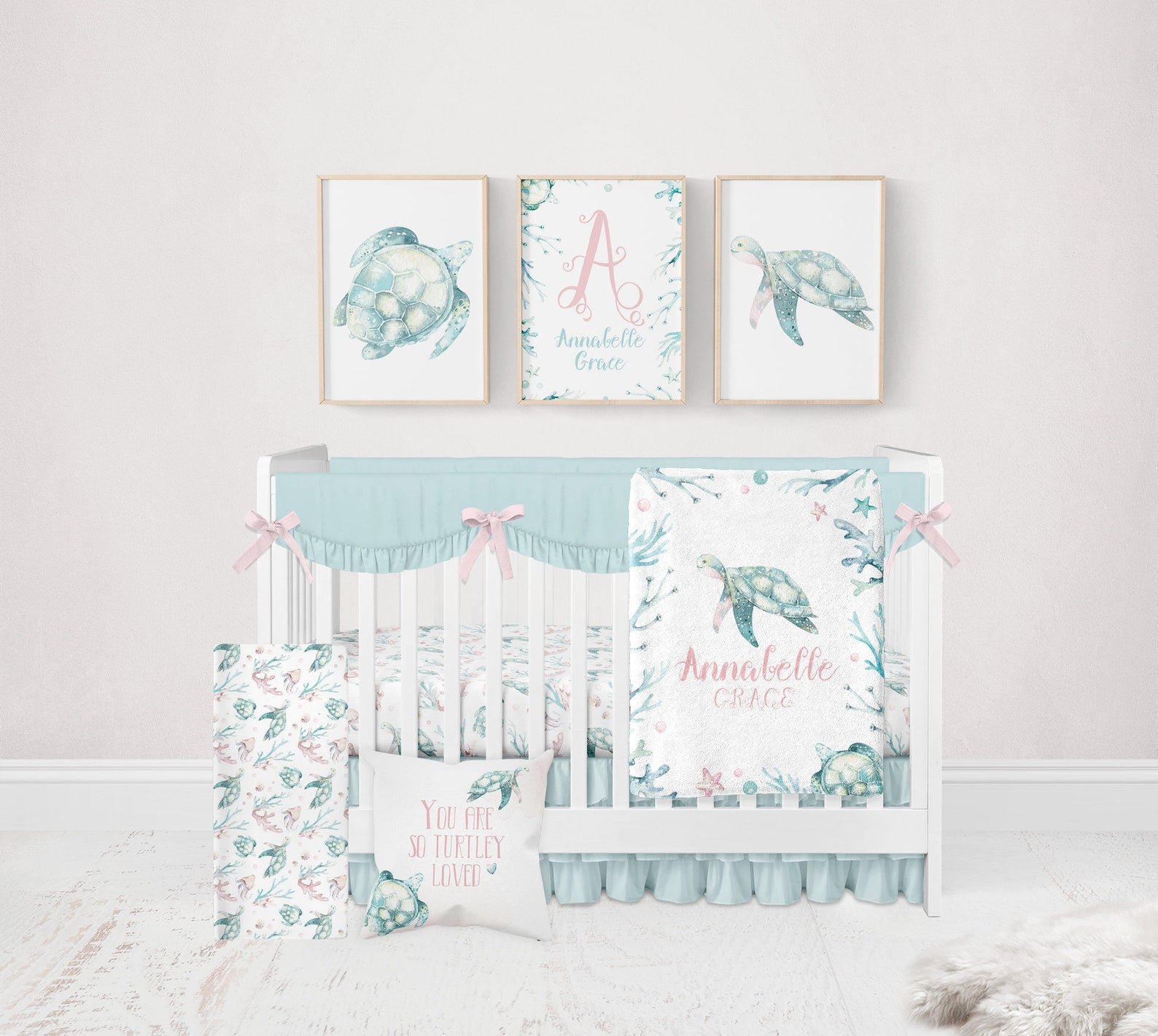 Personalized Sea Turtle Baby Flannel Blanket