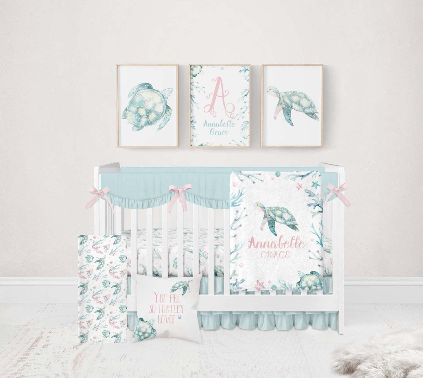 Personalized Sea Turtle Baby Flannel Blanket