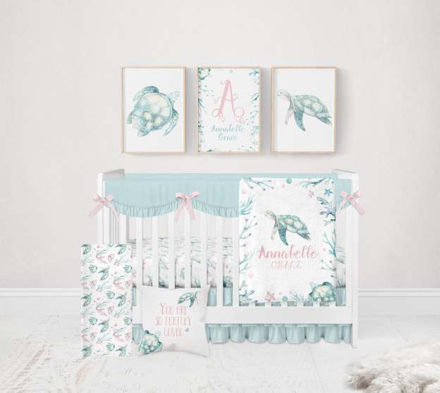 Personalized Sea Turtle Baby Flannel Blanket