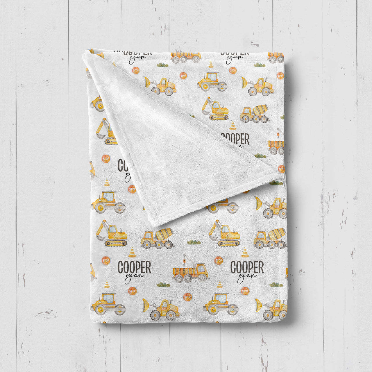 Personalized Yellow Tractor Baby Boy Flannel Blanket