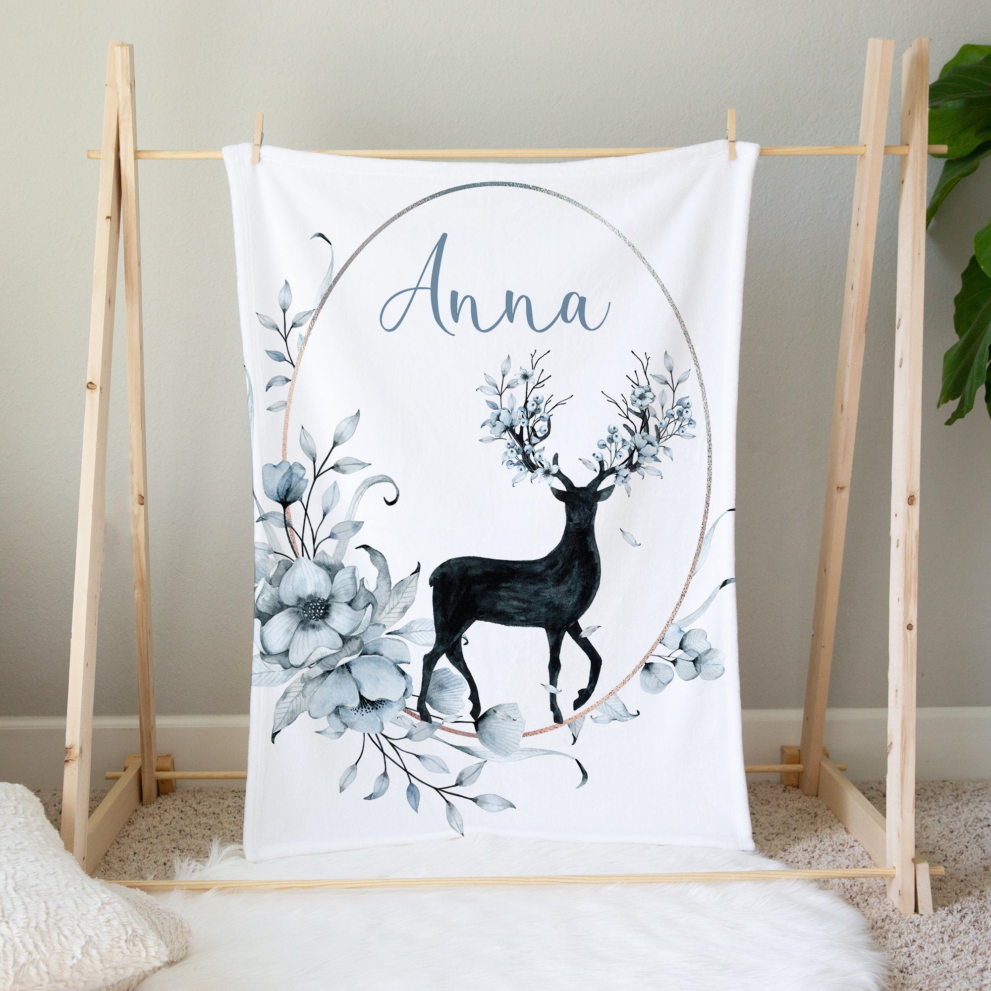 Personalized Woodland Deer Baby Flannel Blanket