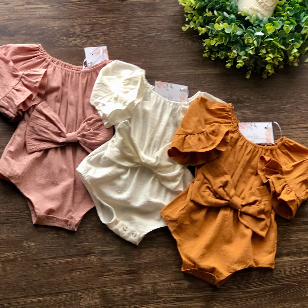 3 Colors Baby Girl Bell Sleeve Romper