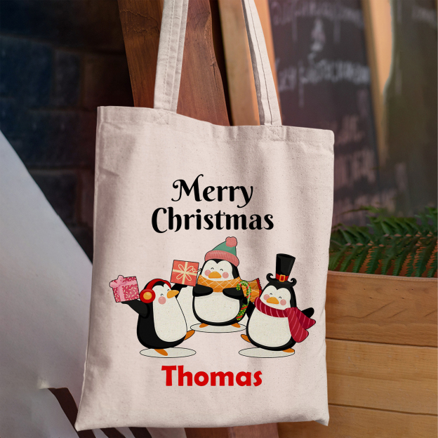 Penguins and Gifts Christmas Tote Bag