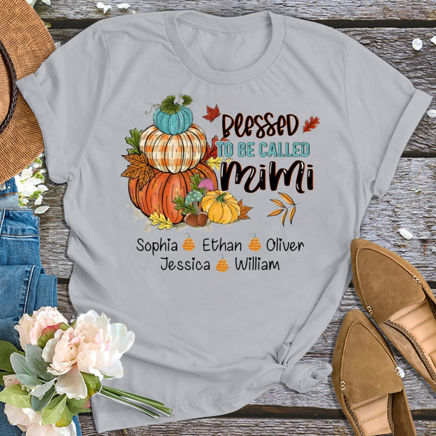 Blessed Pumpkin Thanksgiving Personalized Grandma Shirt 