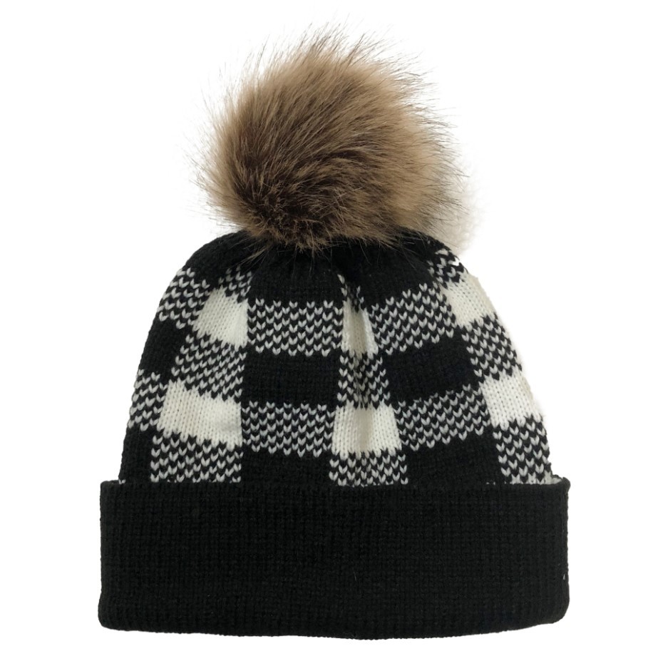 Christmas Plaid Detachable Pom Pom Knit Hat