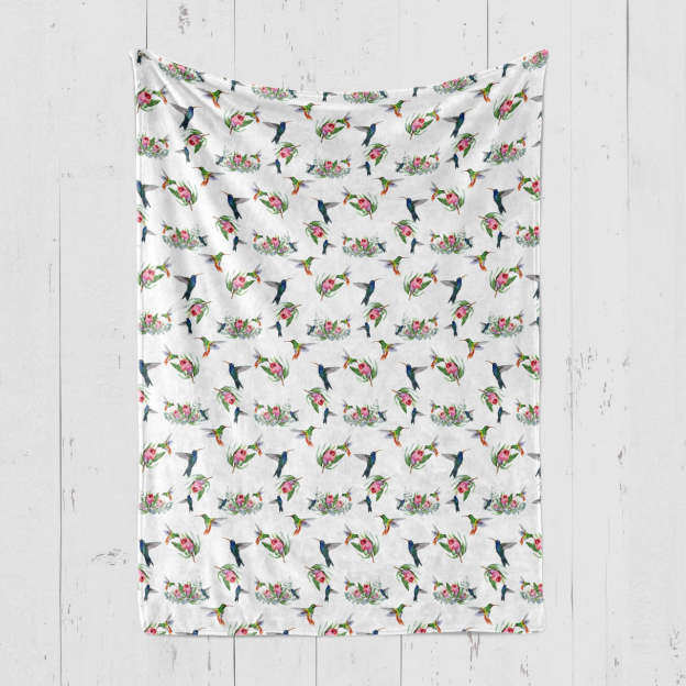 Hummingbird Floral Baby Flannel Blanket