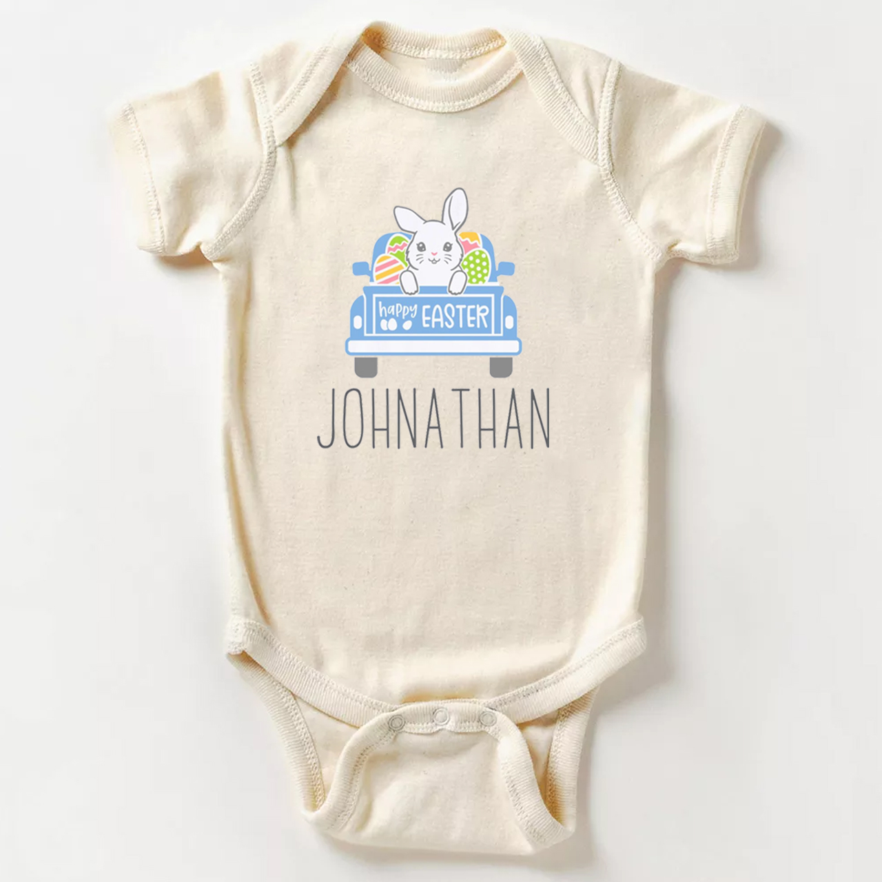 Personalized Easter Cute Bunny Truck Baby Bodysuit
