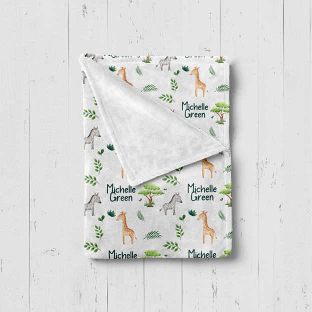 Personalized Zebra Giraffe Baby Flannel Blanket