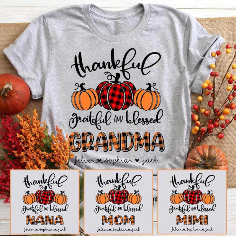 Personalized Thanksgiving Family Matching Grandparents Pumpkin Shirt