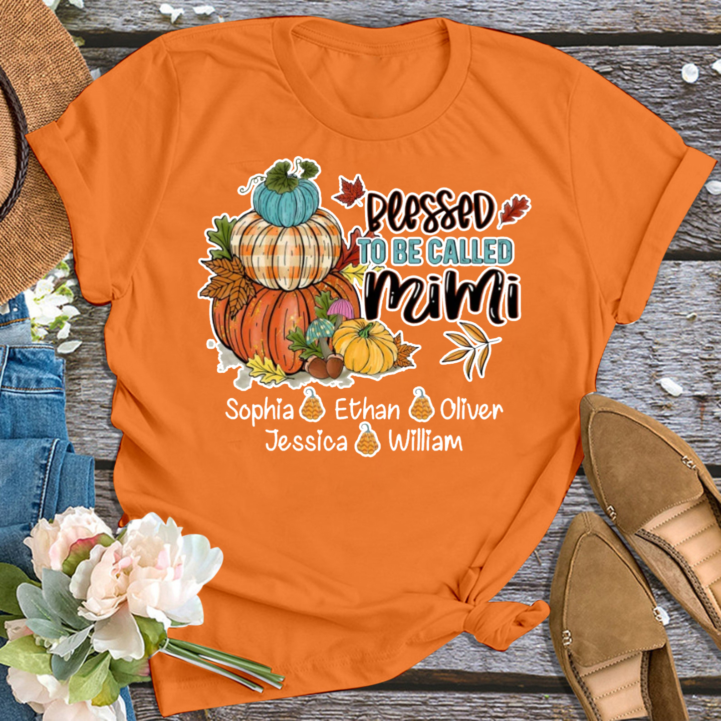 Blessed Pumpkin Thanksgiving Personalized Grandma Shirt 