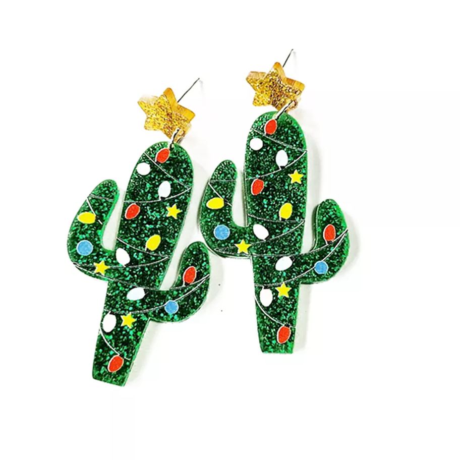 Christmas Cactus Acrylic Earring 