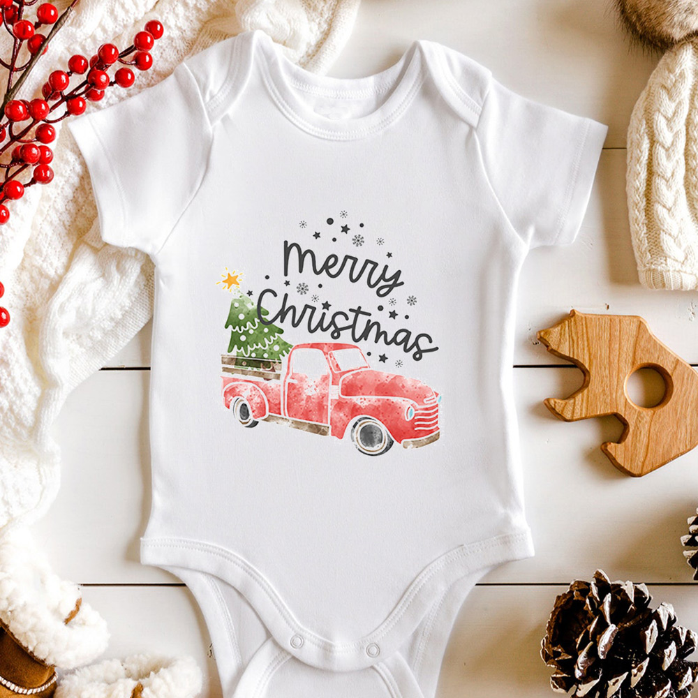 Merry Christmas Truck Baby Bodysuit