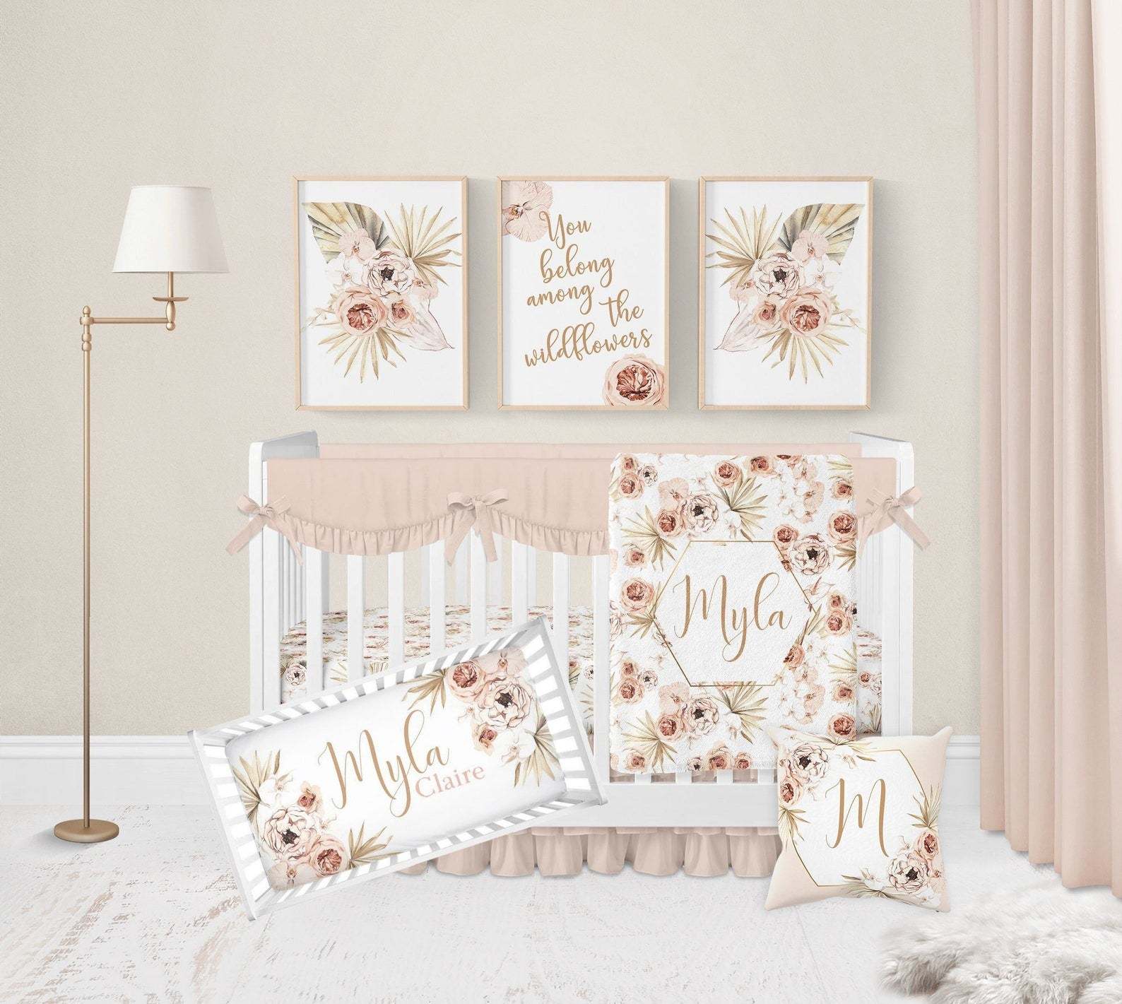 Personalized Floral Boho Flannel Blanket