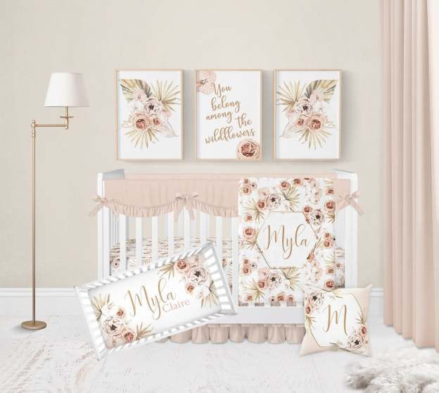 Personalized Floral Boho Flannel Blanket