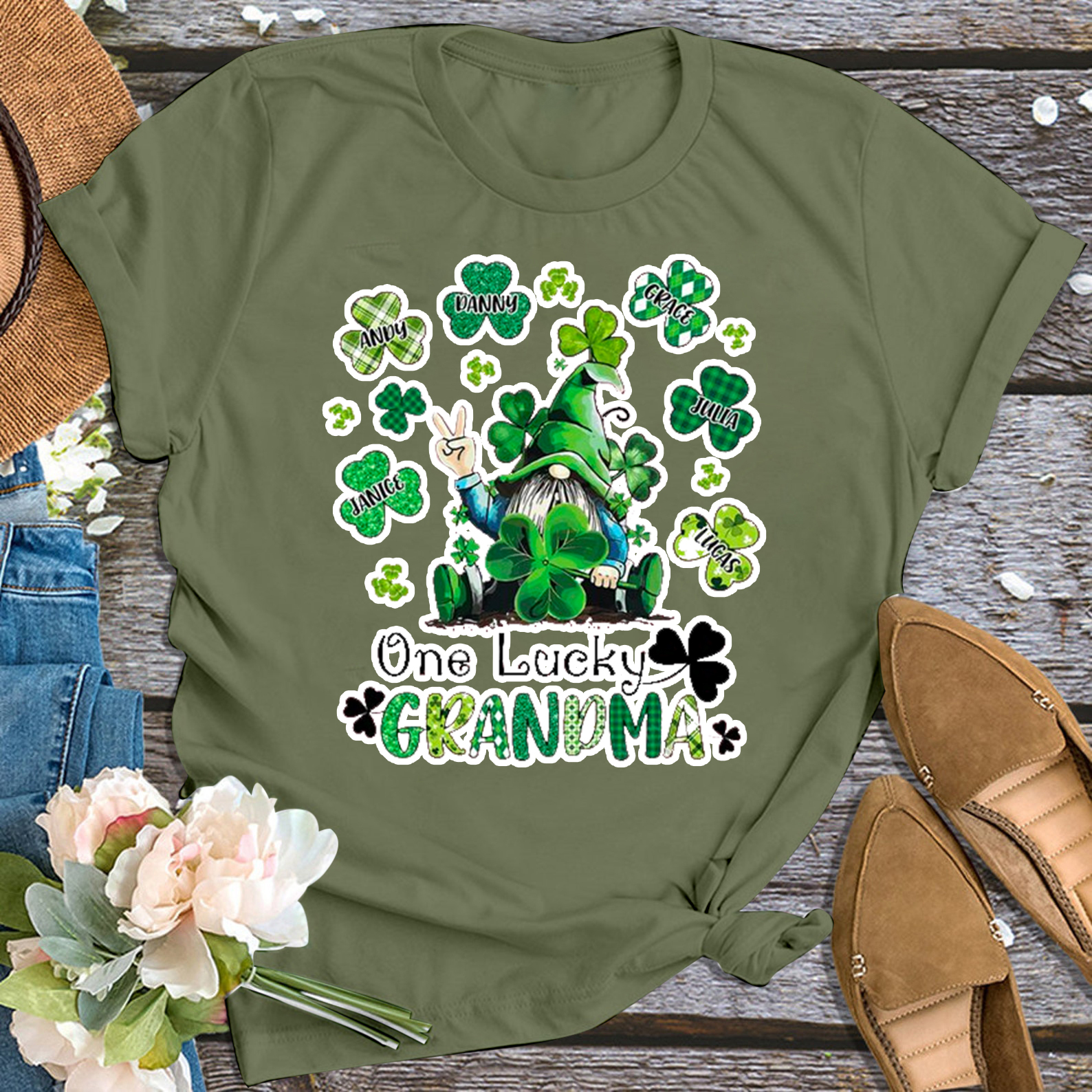 One Lucky Grandma Personalized Shirt
