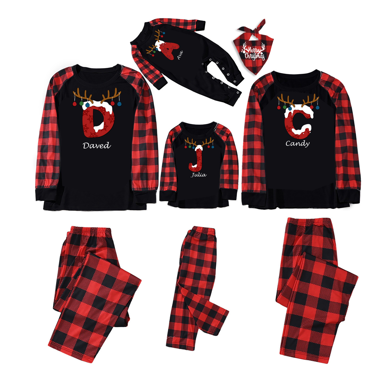 Red Letters Antlers Christmas Family Matching Pajamas
