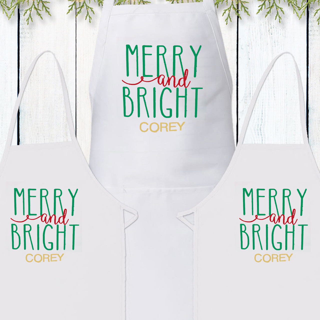 Merry And Bright Christmas Apron Sets For Adult&Kids