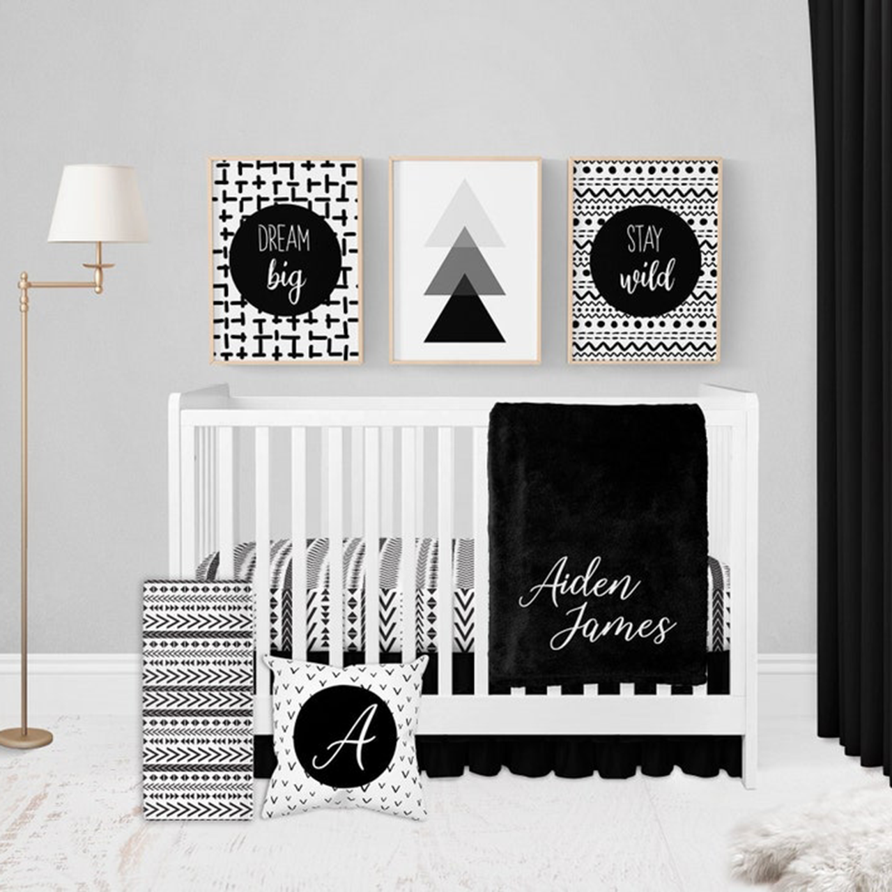 Personalized Black And White Nursery Baby Flannel Blanket