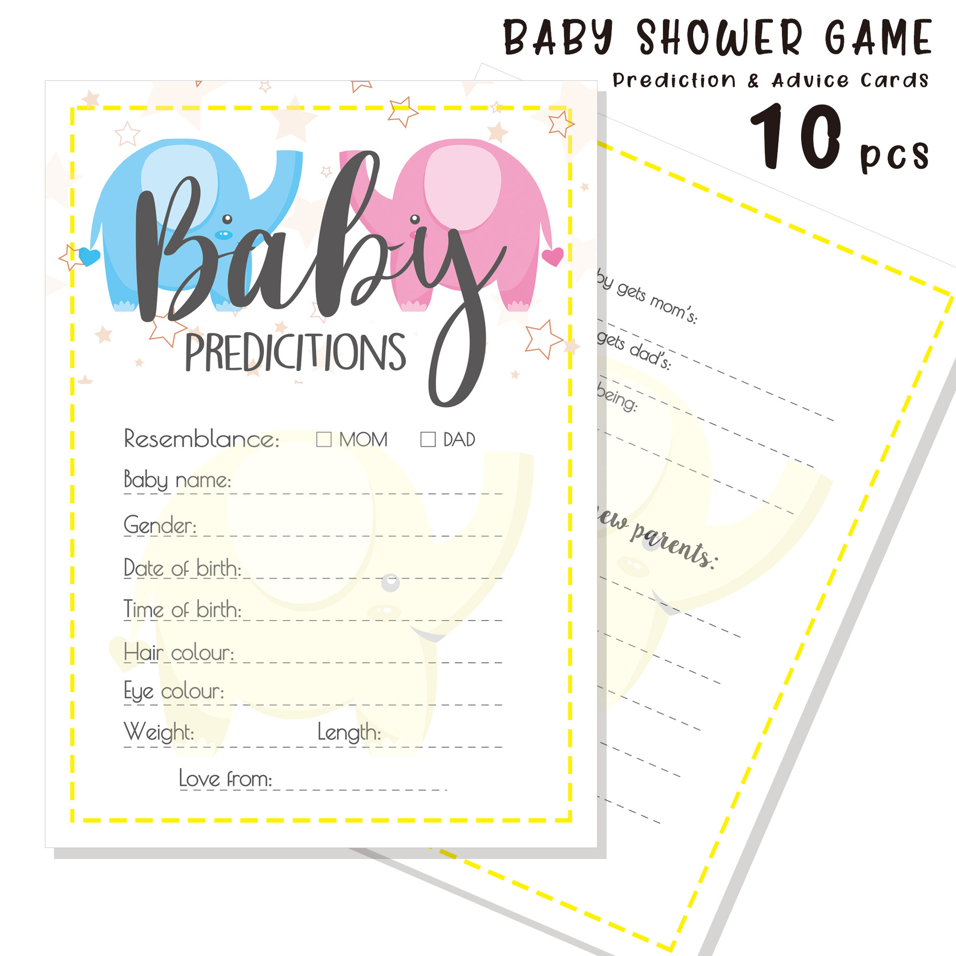 Baby Shower Elephant Predicitions And Advice Card Pack of 10