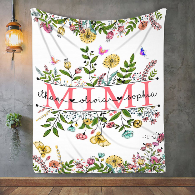 Personalized Grandma Wildflowers With Grandkids Names Blanket