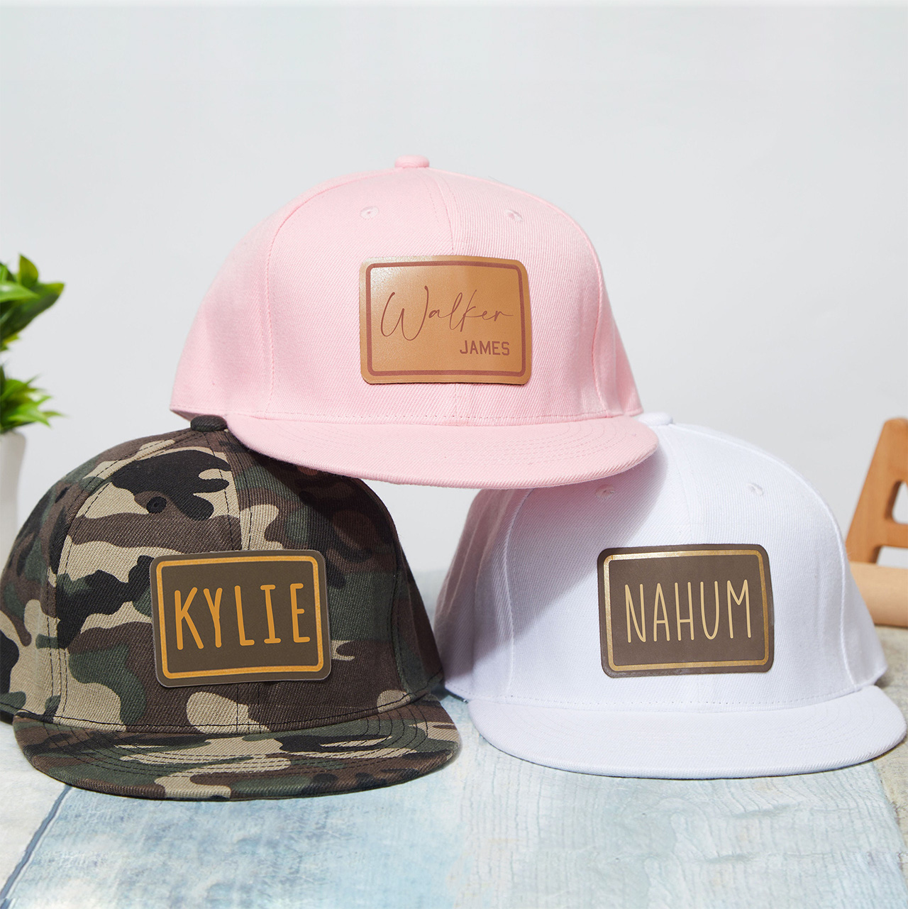 UPF 30+ Personalized Toddler Signature Name Hat-Colorful Leather Patch 