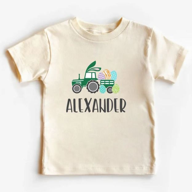 Personalized Easter Custom Name Tractor Kids Shirt
