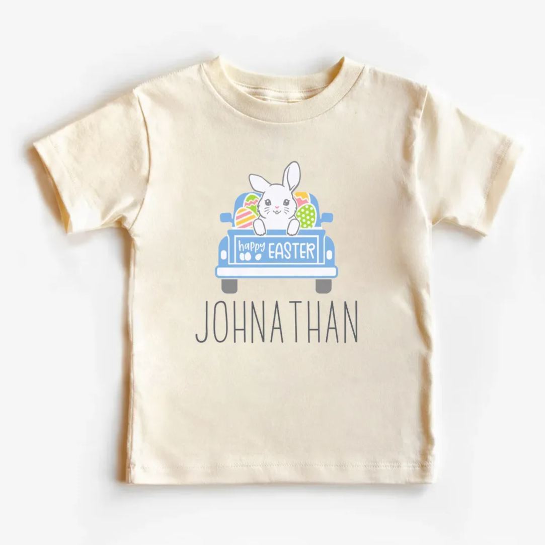 Personalized Easter Cute Bunny Truck Kids Shirt