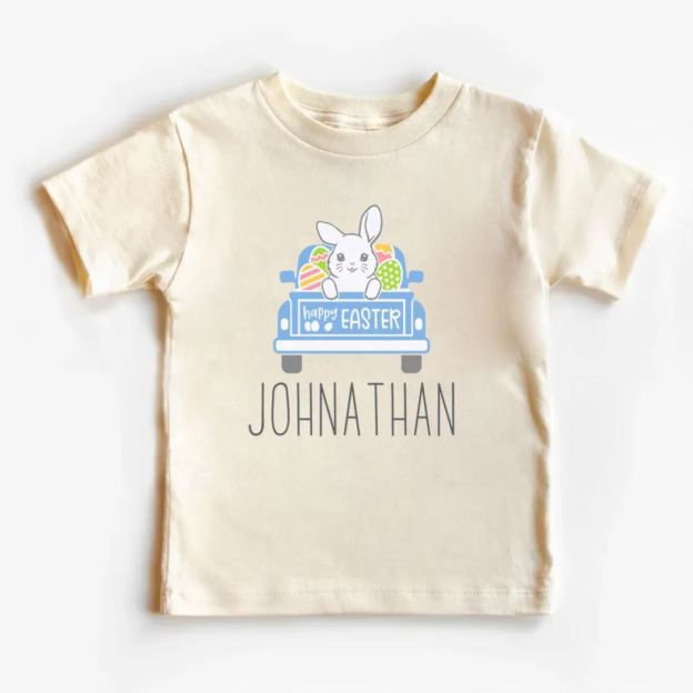 Personalized Easter Cute Bunny Truck Kids Shirt
