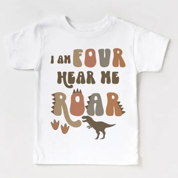 I Am Four Hear Me Roar Birthday Shirt